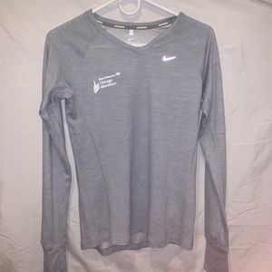 NIKE HEATHER GRAY DRY FIT LONG SLEEVE V NECK